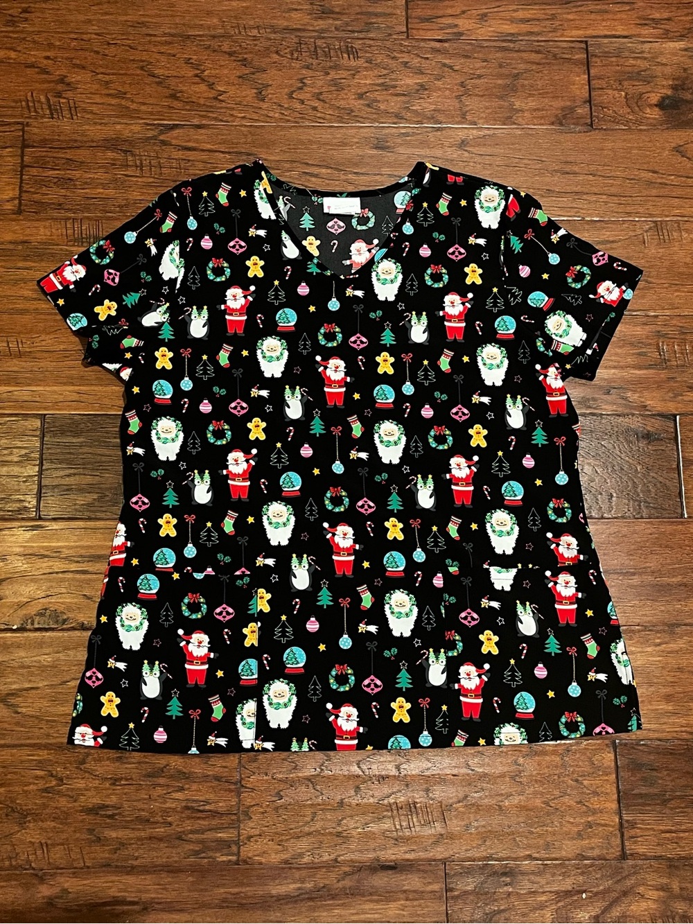 Scrubstar Black Christmas Holiday Print Scrub Top